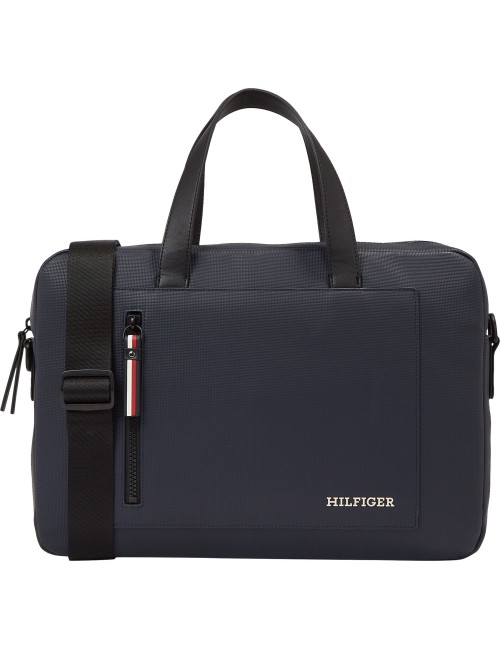 Borsa porta pc in ecopelle effetto piqué con logo AM0AM11784 Tommy Hilfiger