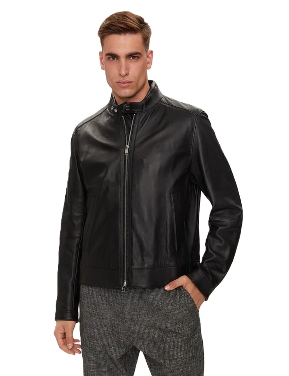 Giubbotto di pelle uomo regular fit Mansell 50518906 Boss Black